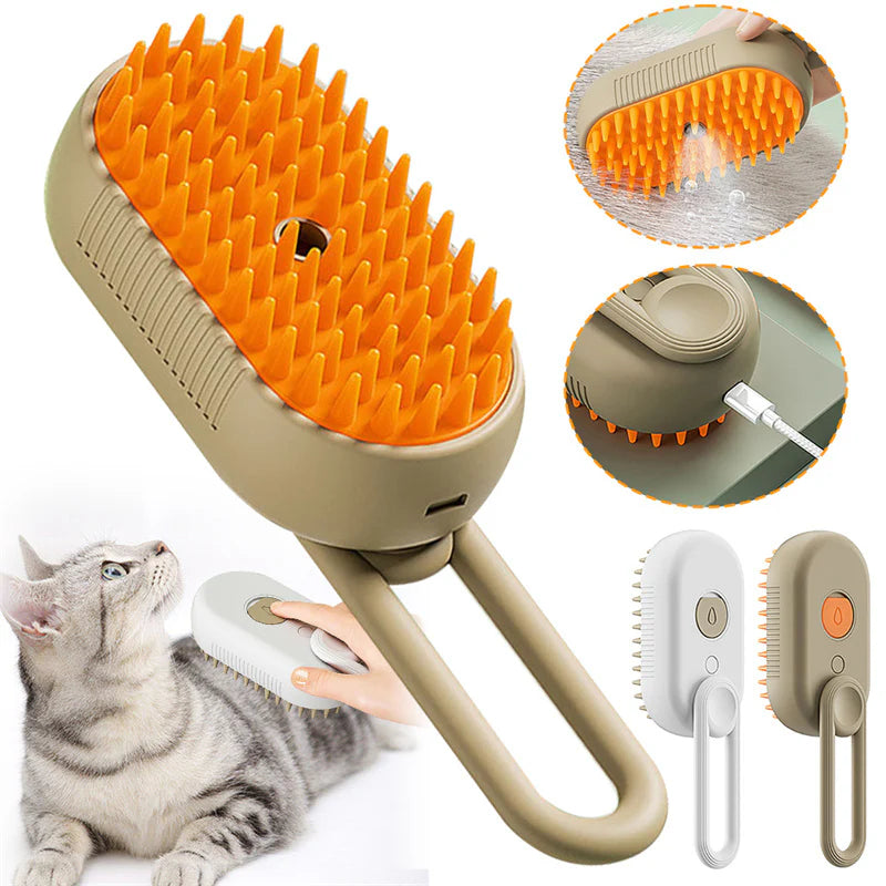 3-in-1 Electric Steam Brush - Massage & Grooming Tool for Cats and Dogs 