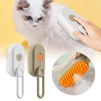 3-in-1 Electric Steam Brush - Massage & Grooming Tool for Cats and Dogs 