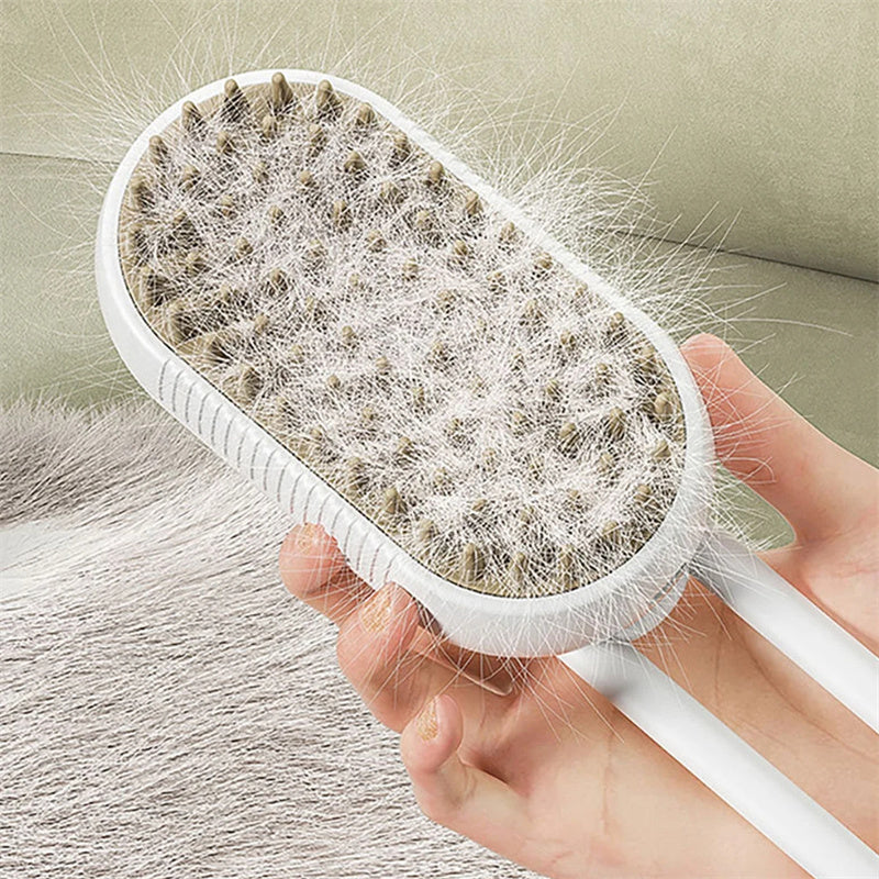 3-in-1 Electric Steam Brush - Massage & Grooming Tool for Cats and Dogs 