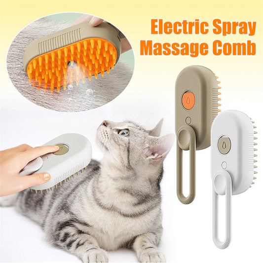 3-in-1 Electric Steam Brush - Massage & Grooming Tool for Cats and Dogs 