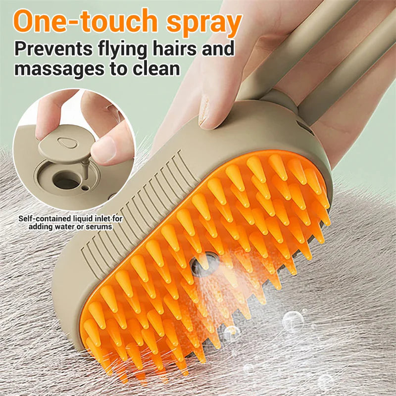 3-in-1 Electric Steam Brush - Massage & Grooming Tool for Cats and Dogs 