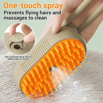 3-in-1 Electric Steam Brush - Massage & Grooming Tool for Cats and Dogs 